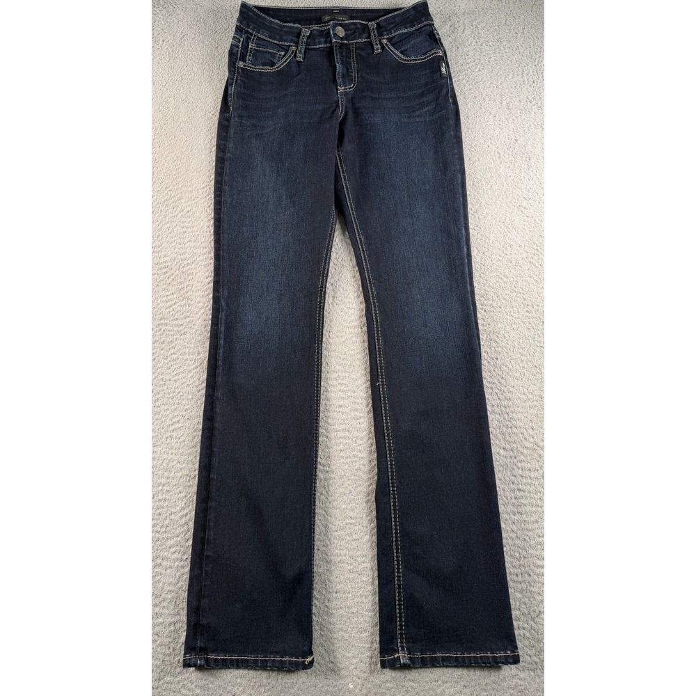 Silver Jeans Avery Straight Women 26x32 Blue Dark Wash Stretch Denim
